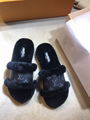 Louis Vuitton Lock It Flat Mule mink fur patent Monogram slides  LV fur slipper 