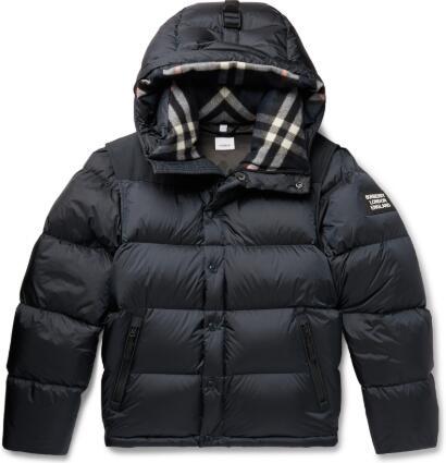 Burberry men's Hooded Quilted Nylon Down Jacket with Detachable Sleeves 