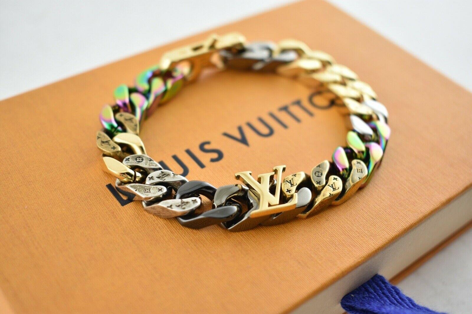 Louis Vuitton Chain Links Patches Bracelet Cuban Gold Silver Virgil Abloh cheap 