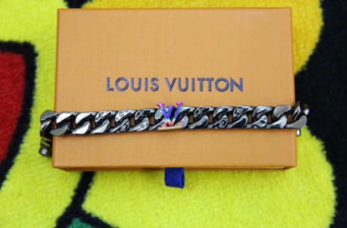 Louis Vuitton Chain Links Patches Bracelet Cuban Gold Silver Virgil Abloh cheap 