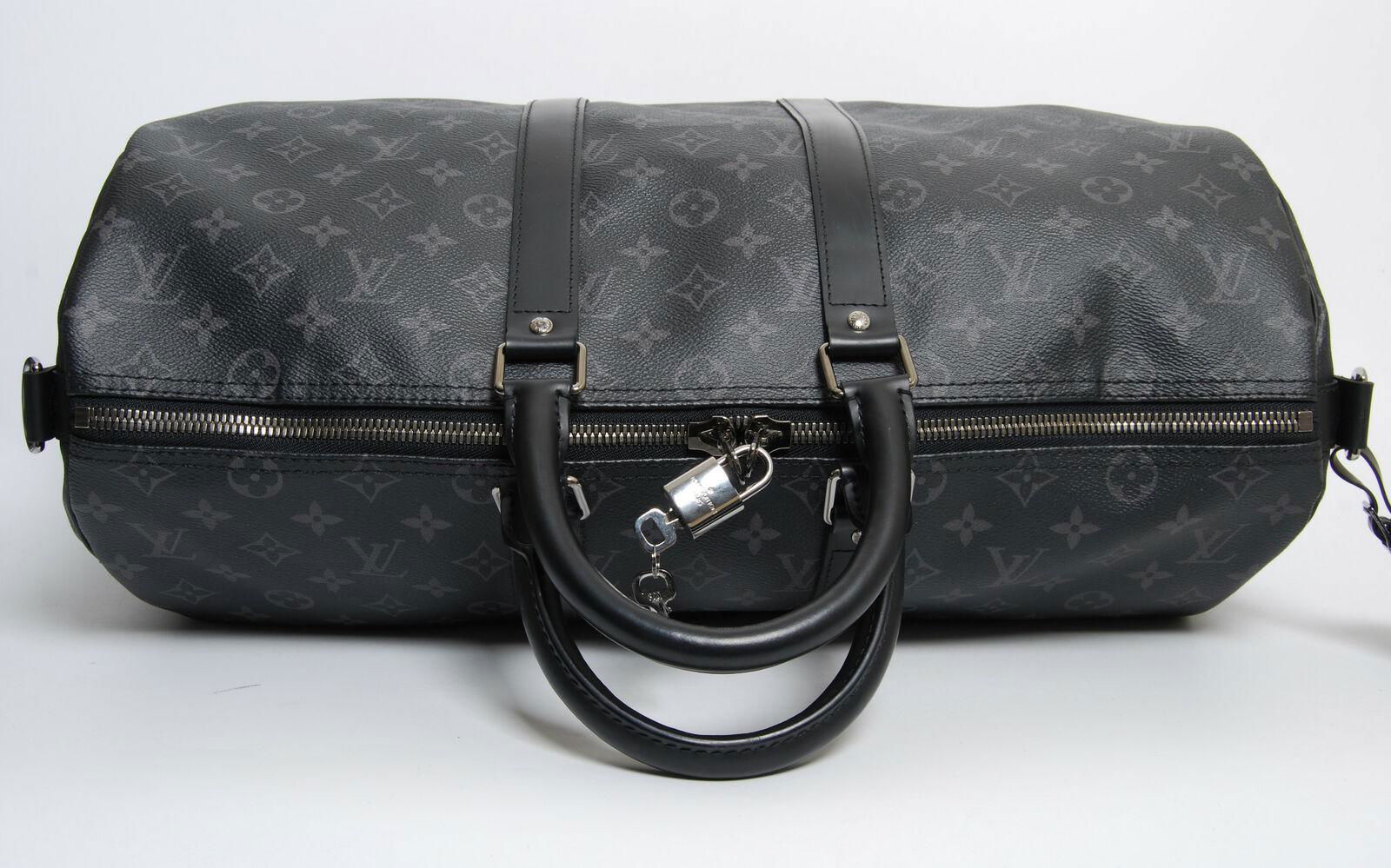 Louis Vuitton Keepall Monogram Travel Bag Eclipse Shoulder Strap Duffle Handbag 