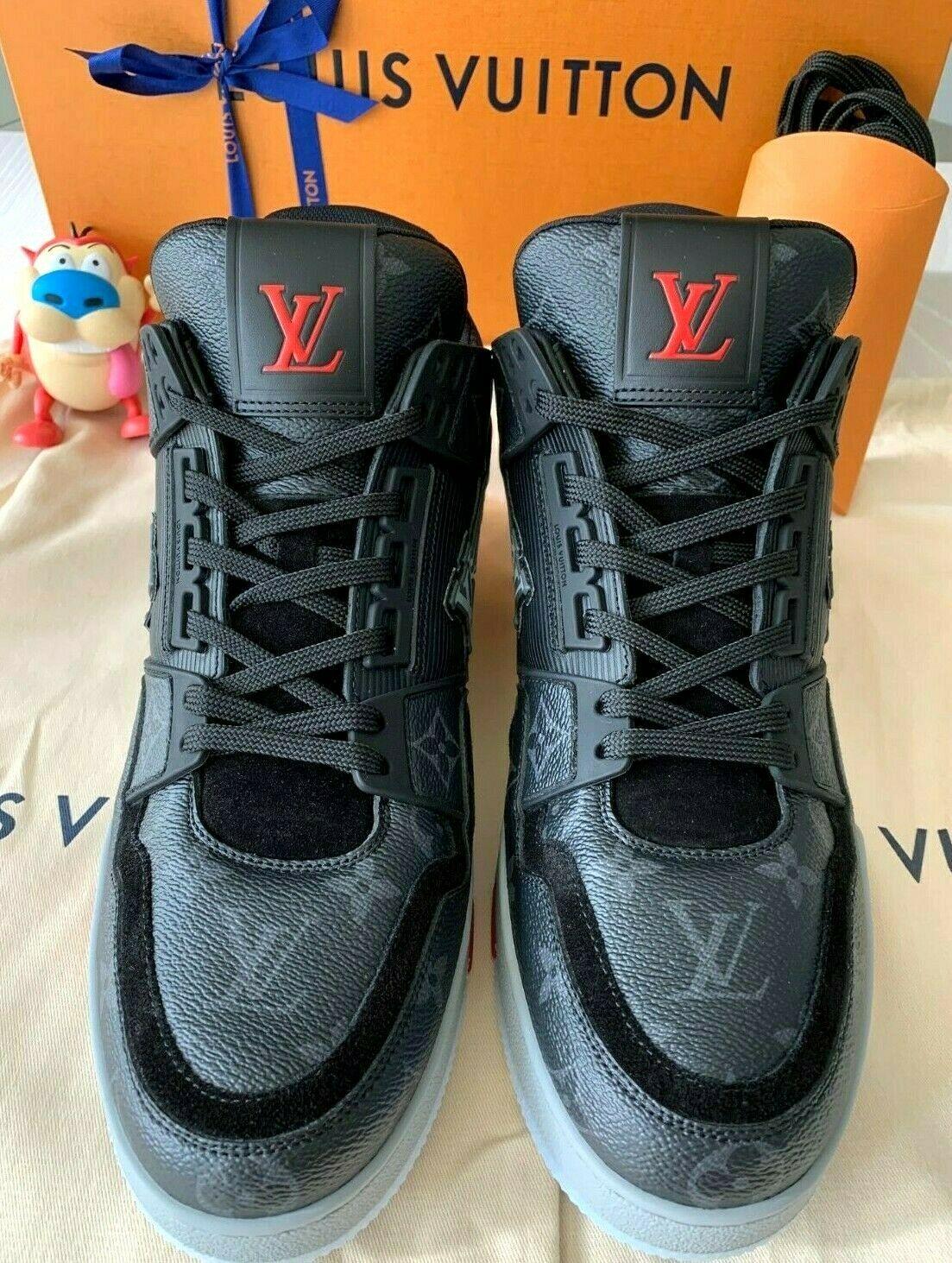 Louis Vuitton Trainer Sneaker Bred Black Red Air Retro 4 Nigo LV shoes cheap