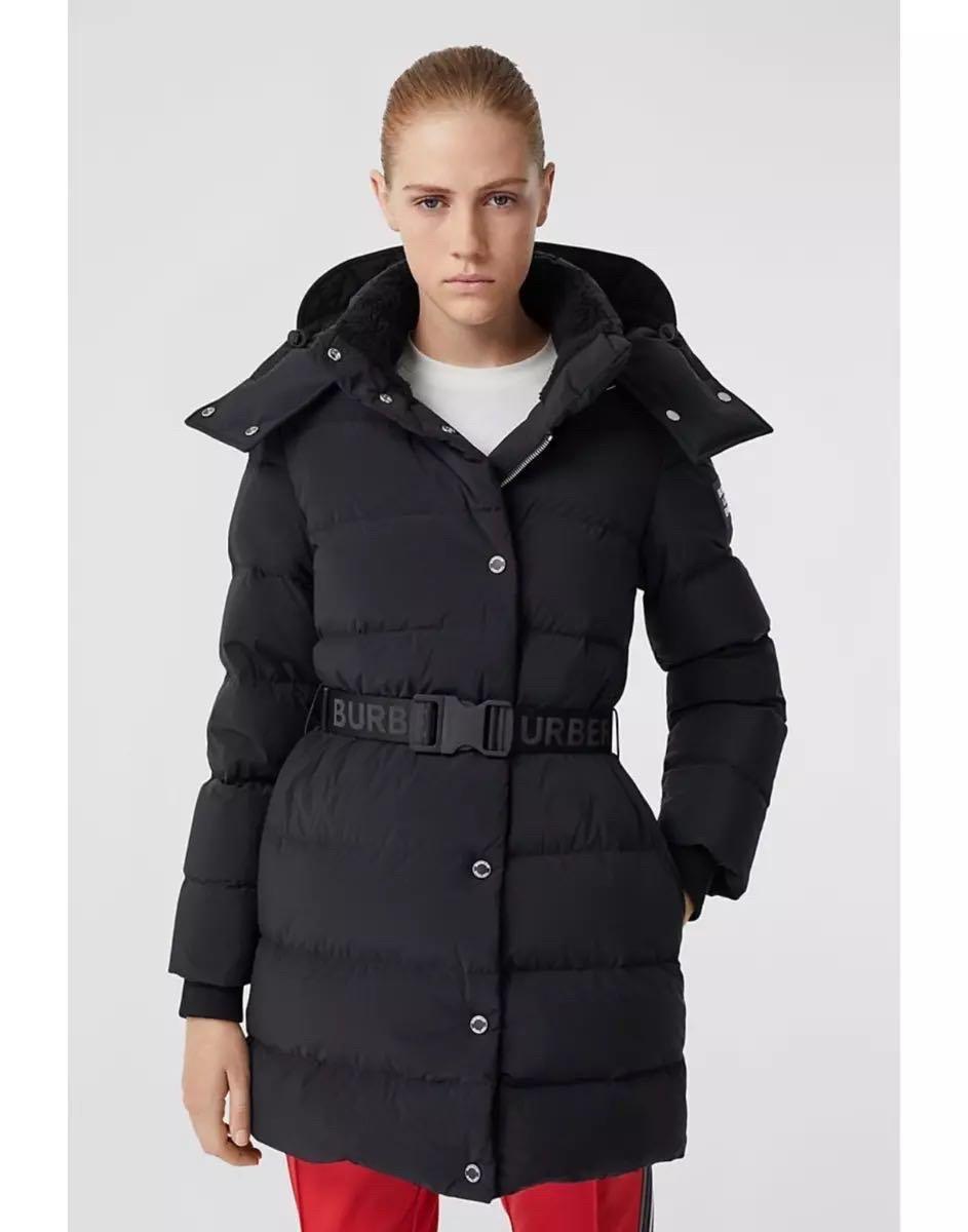 Burberry Quilted down coat women Logo belt hood long coat 