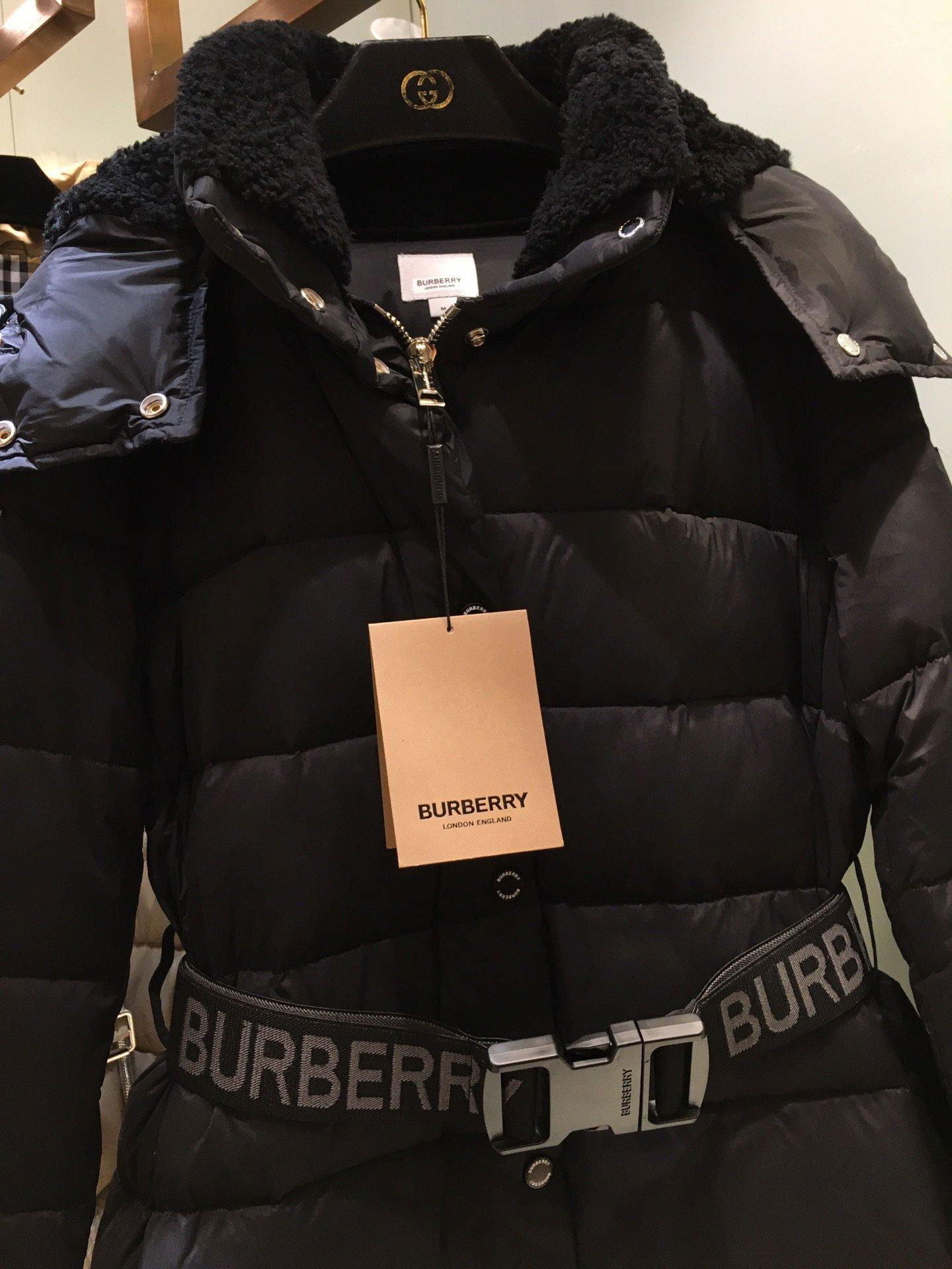Burberry Quilted down coat women Logo belt hood long coat 