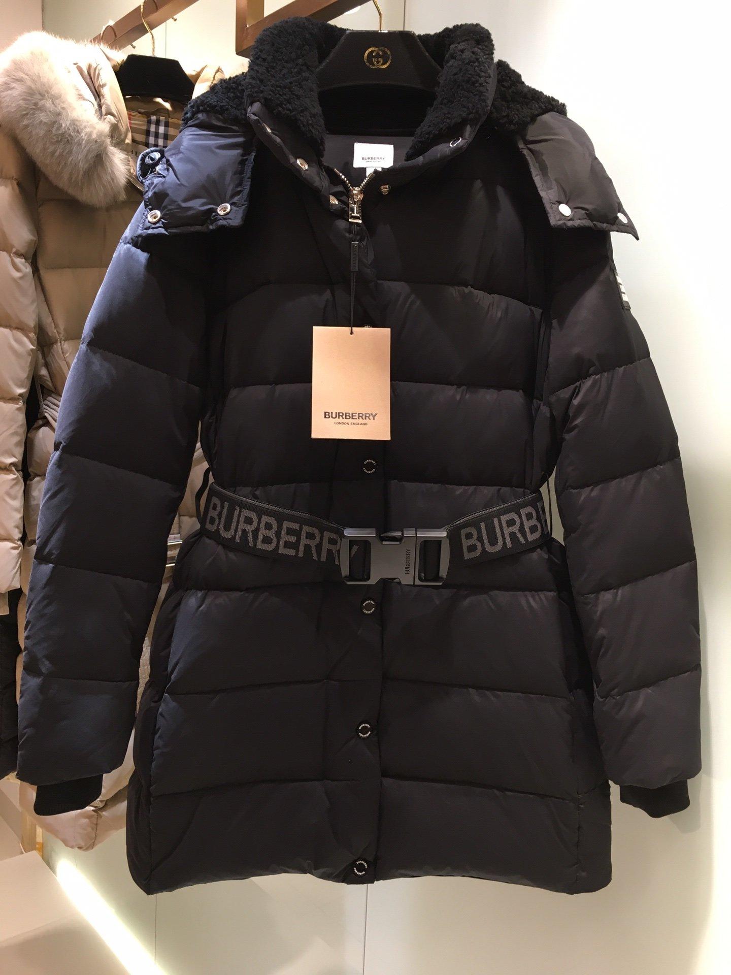 Burberry Quilted down coat women Logo belt hood long coat 