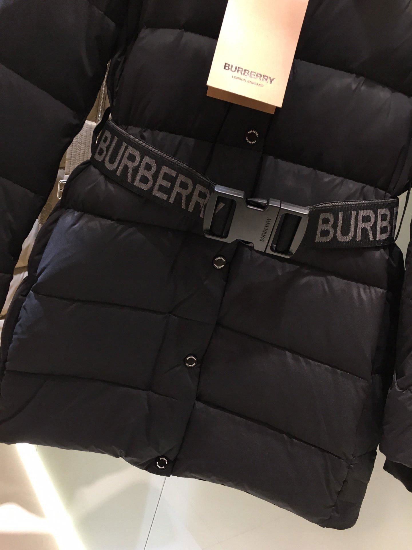 Burberry Quilted down coat women Logo belt hood long coat 