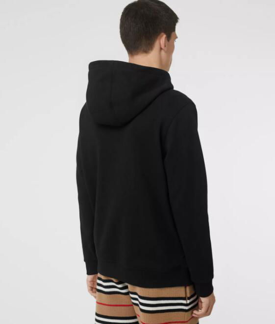          Logo Print Cotton Hoodie in Black men cotton Pouch pockets hood 3