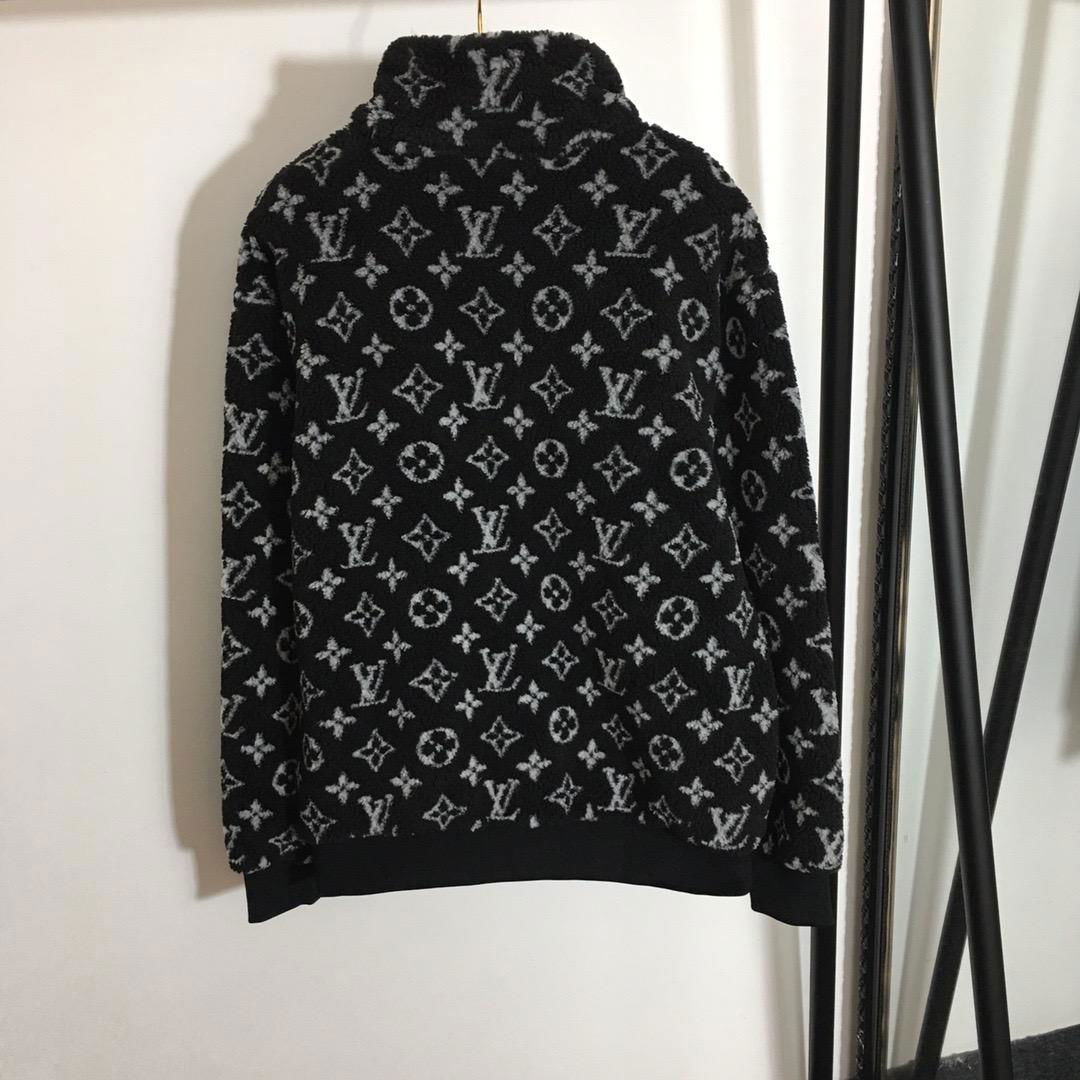               Black Monogram Jacquard Fleece Jacket     ipped coat 3