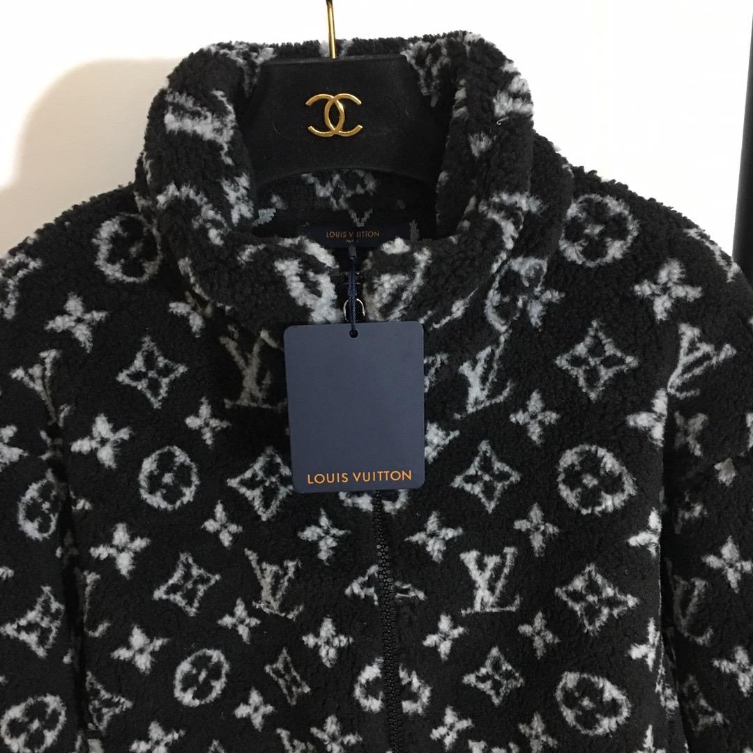               Black Monogram Jacquard Fleece Jacket     ipped coat 4