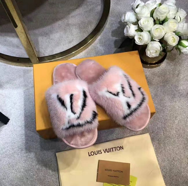 LOUIS VUITTON LV WOMEN HOMEY FLAT MULE IN MINK FUR-MINK SLIPPER Women slide shoe