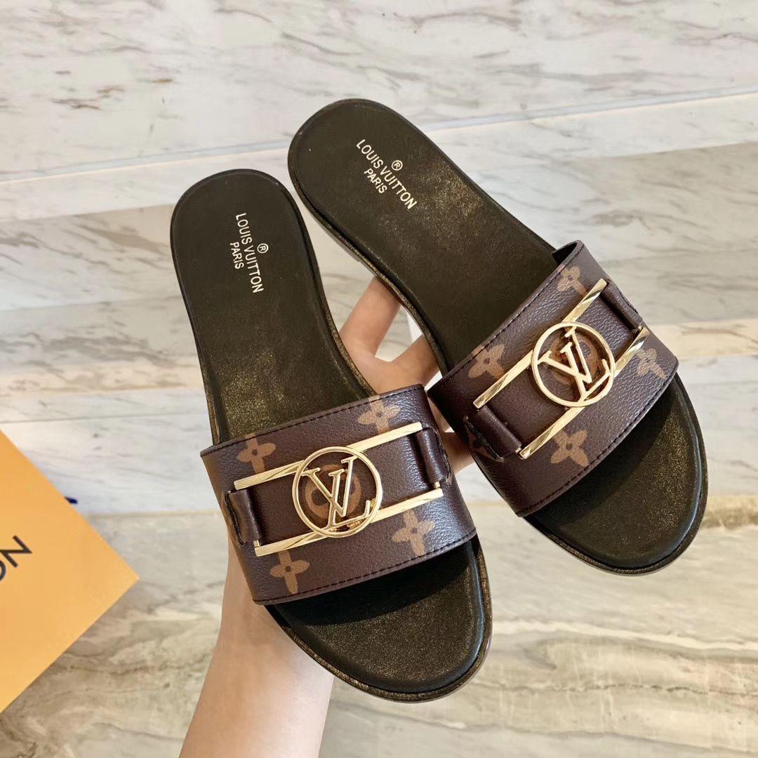 Louis Vuitton LV Lock It Flat Mule 1A64MH patent Monogram canvas LV Circle slide