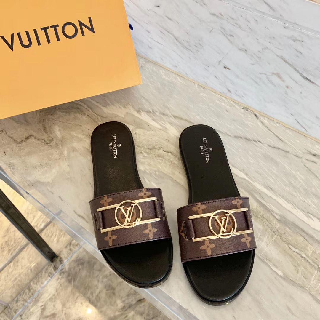 Louis Vuitton LV Lock It Flat Mule 1A64MH patent Monogram canvas LV Circle slide