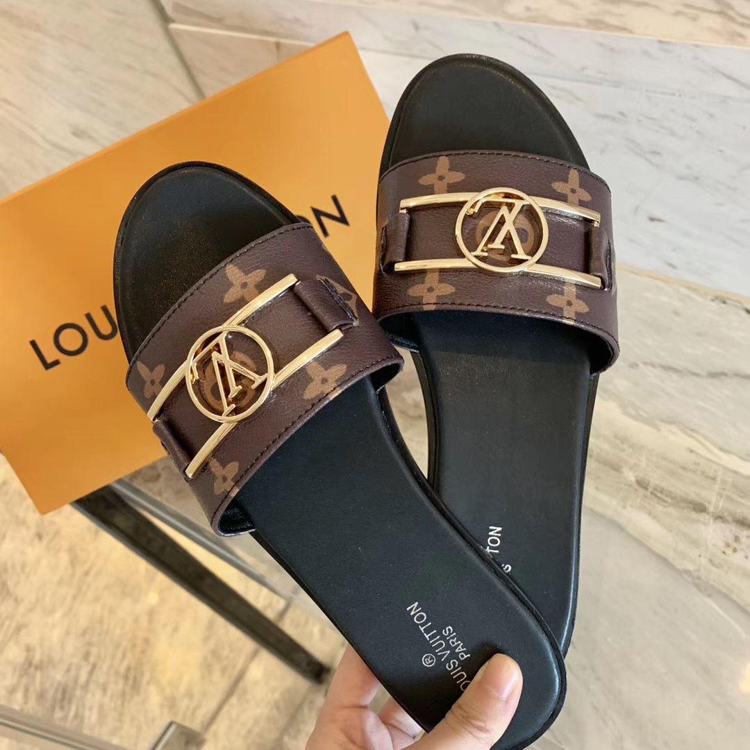 Louis Vuitton LV Lock It Flat Mule 1A64MH patent Monogram canvas LV Circle slide