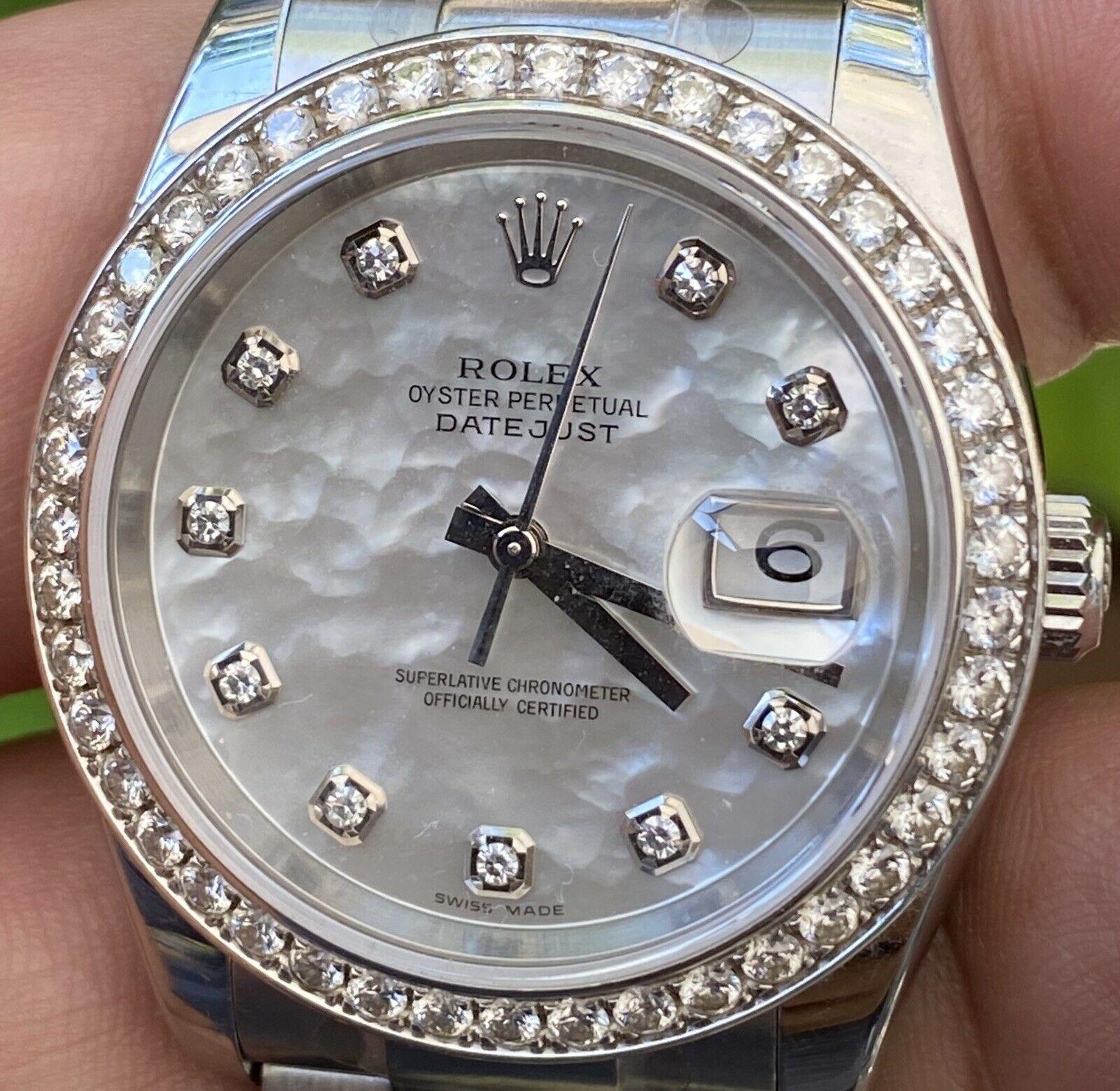 Rolex Unisex Datejust 116234 Steel 36mm Factory MOP Diamond Dial, Diamond Bezel