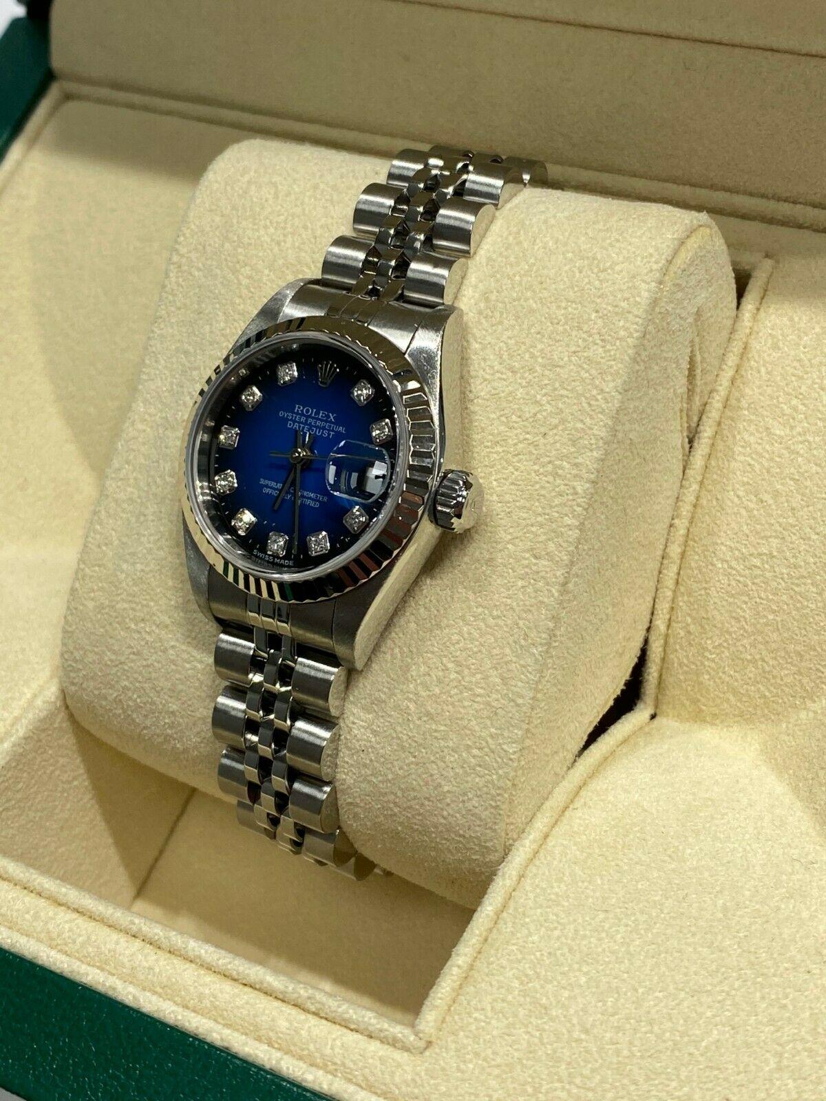 Rolex Ladies Datejust 79174 Blue Diamond Dial Stainless Steel Box Papers 2002 3