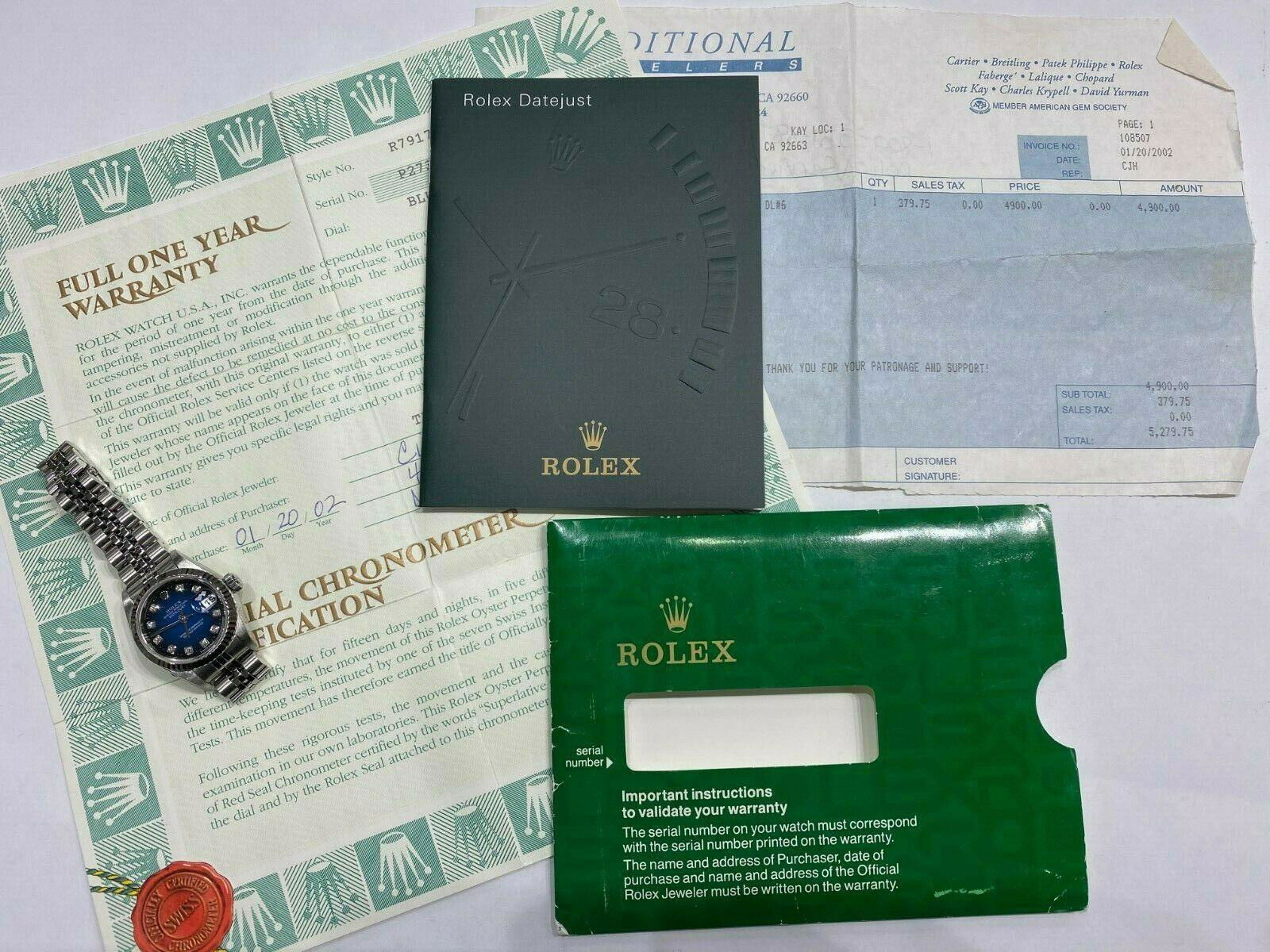 Rolex Ladies Datejust 79174 Blue Diamond Dial Stainless Steel Box Papers 2002 5