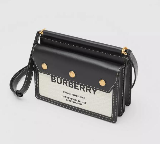 Burberry Mini Horseferry Print Title Bag with Pocket Detail black 