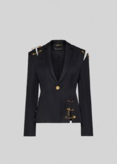         Women SAFETY PIN WOOL BLAZER Lady Medusa buttons Pin jacket