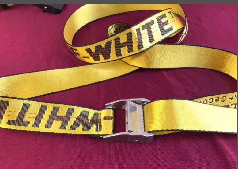 OFF WHITE Yellow Classic Logo Industrial Belt men long Straps belt 3