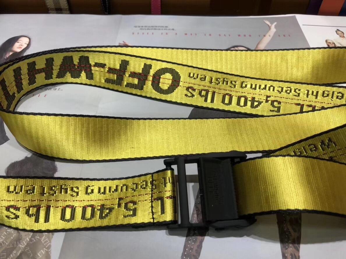 OFF WHITE Yellow Classic Logo Industrial Belt men long Straps belt 5