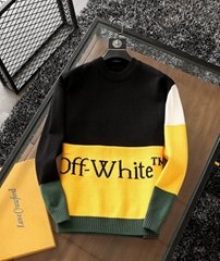 OFF-WHITE Color Block Off Crewneck Sweater in Black & Yellow Off-White logo knit