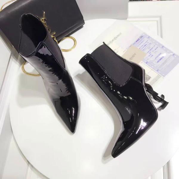 Saint Laurent Opium logo heel patent leather ankle boot     logo slip on boots  4