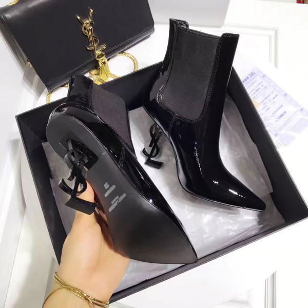 Saint Laurent       logo heel patent leather ankle boot