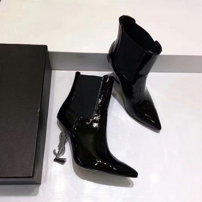 Saint Laurent       logo heel patent leather ankle boot