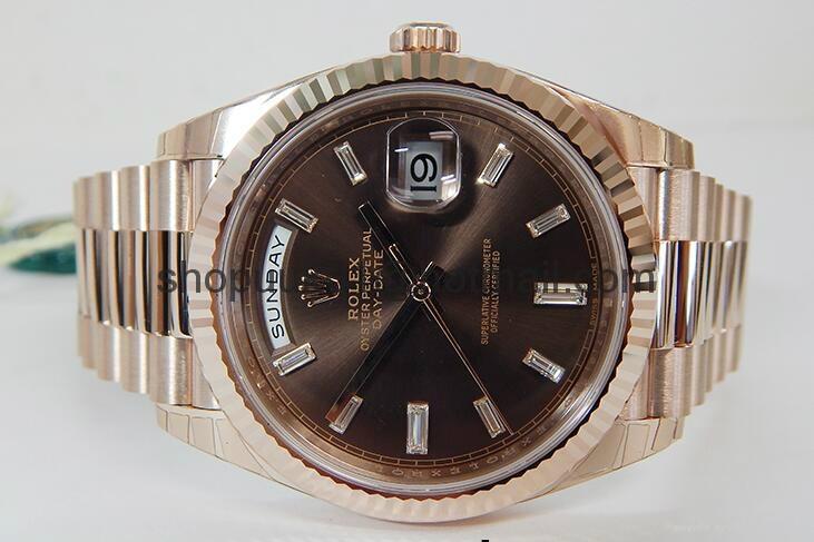 2015 Rolex 18K Rose Gold Day Date 40mm President baguette chocolate 228235  2