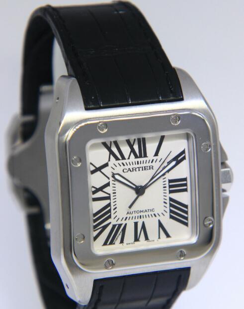 Cartier Santos 100 w20073x8 Stainless Steel Black Crocodile Brand NEW men women 3