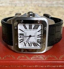 Cartier Santos 100 w20073x8 Stainless Steel Black Crocodile Brand NEW men women