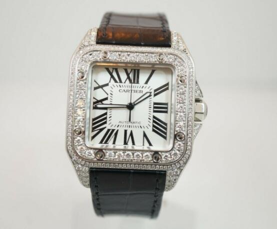 Mens Cartier Santos New 13 Carat Diamond Roman 3 Dial 100Xl Santos 100 XL watch