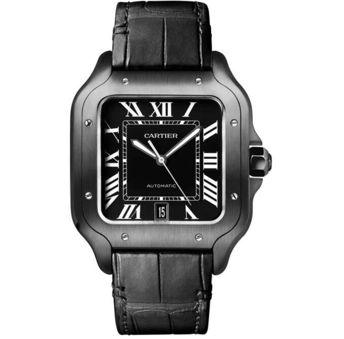 Cartier Santos de Cartier Large ADLC Black Dial & Strap Men's Automatic Watch