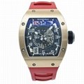 Richard Mille RM-010 Transparent Dial Rose Gold Red Rubber Automatic Mens Watch