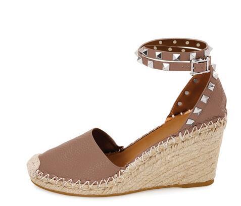           Garavani Rockstud Double Espadrille Wedge Pumps leather d'Orsay pump 2