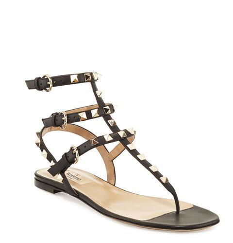           Garavani Rockstud Flat Thong Sandals Black women cheap flat sandals 3