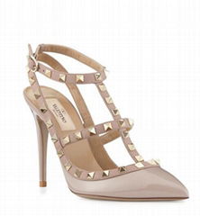           Rockstud Noir Slingback 100mm patent Pump nude lades strap sandal