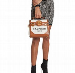 Balmain BBuzz 23 Logo Canvas & Leather Shoulder Bag Flap top with B logo