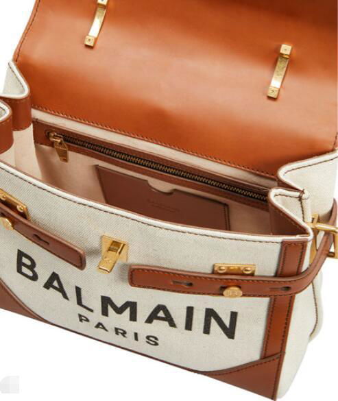 Balmain BBuzz 23 Logo Canvas & Leather Shoulder Bag Flap top with B logo 2