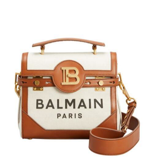 Balmain BBuzz 23 Logo Canvas & Leather Shoulder Bag Flap top with B logo 4