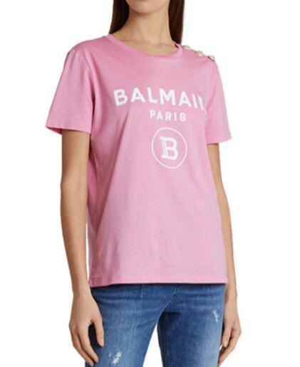 Balmain 3-Button Flocked Logo T-Shirt women 