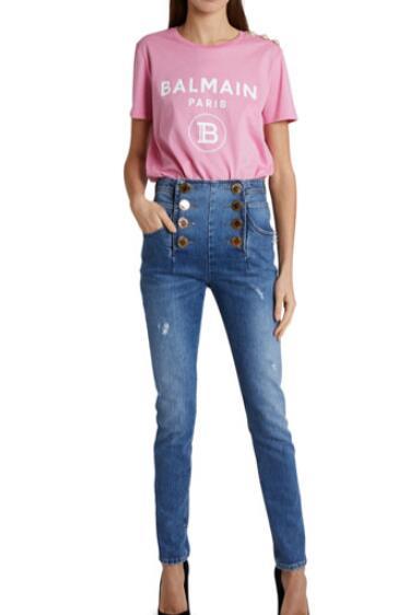 Balmain 3-Button Flocked Logo T-Shirt women 