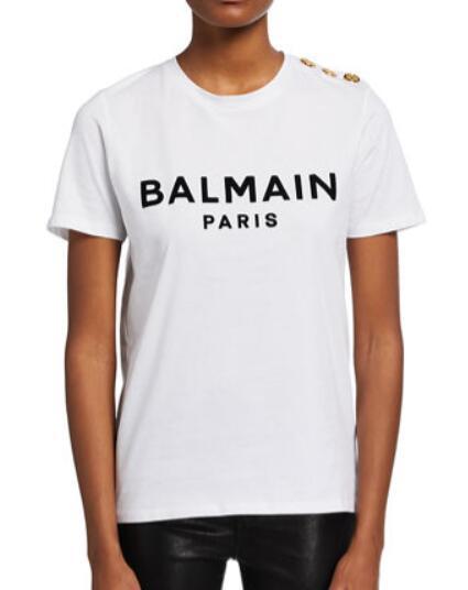 Balmain 3-Button Flocked Logo T-Shirt women 