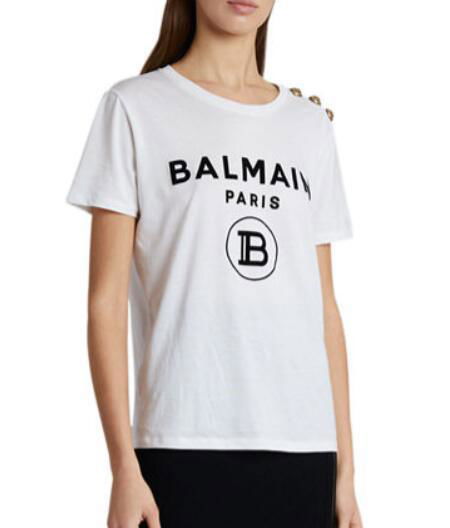 Balmain 3-Button Flocked Logo T-Shirt women 