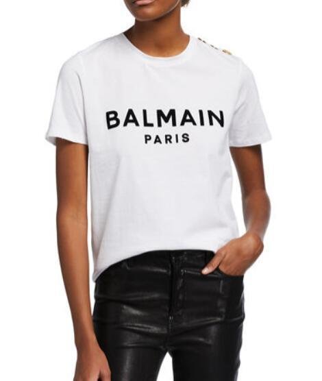 Balmain 3-Button Flocked Logo T-Shirt women Balmain cotton Tee