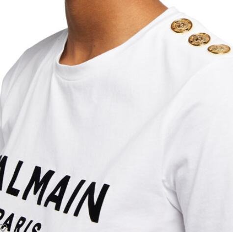 Balmain 3-Button Flocked Logo T-Shirt women Balmain cotton Tee 3