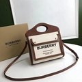 BURBERRY Pocket mini logo print canvas and leather top handle bag