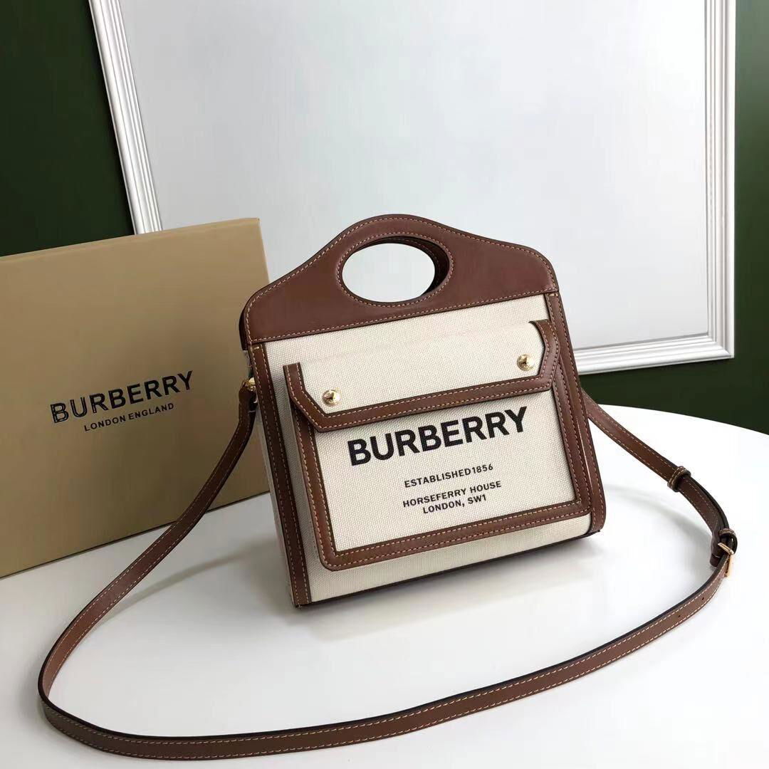 Burberry Pocket Canvas Logo Top Handle Tote Bag