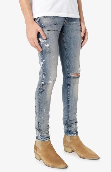 Amiri Men's Hand Painted Slit Knee Skinny Jeans cheap men jeans pants 4