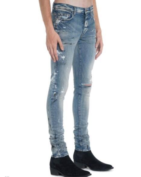 Amiri Men's Hand Painted Slit Knee Skinny Jeans cheap men jeans pants 2